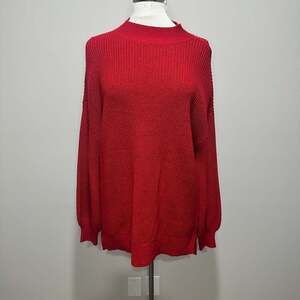 INC Sparkly Red Cable-Knit Cut out Shoulder Sweater Tunic/Dress, Sz L